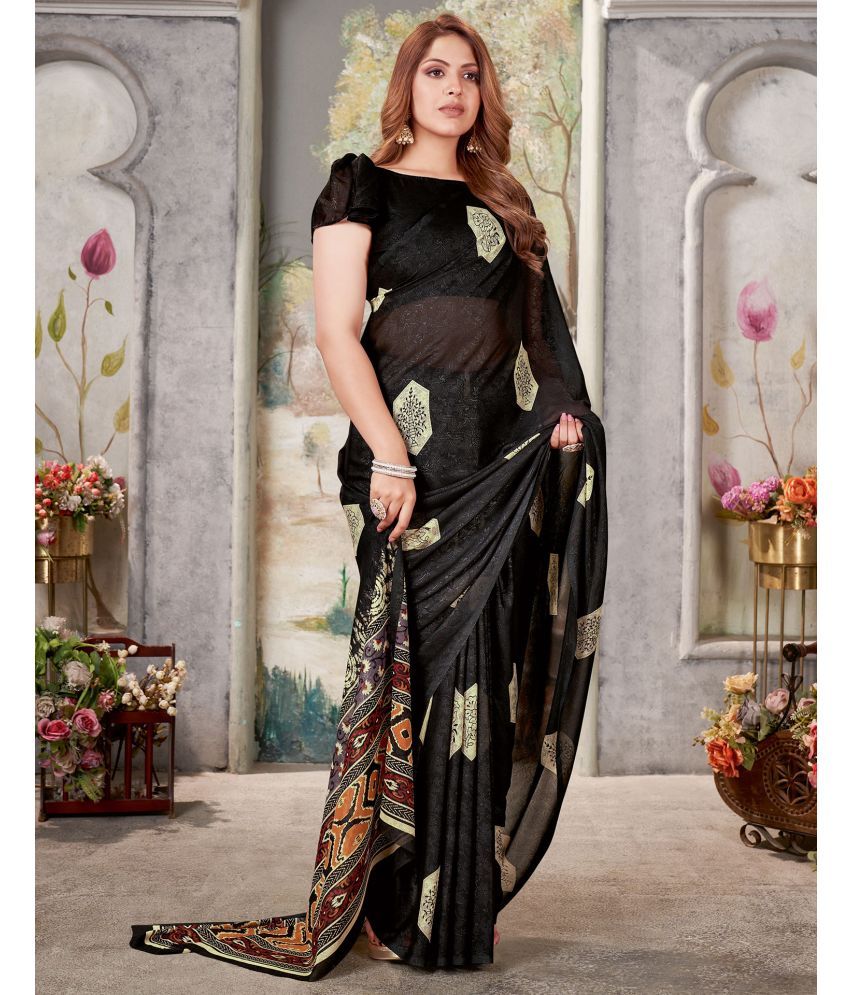     			Samah Georgette PRINTED Saree With Blouse Piece - Black ( Pack of 1 )