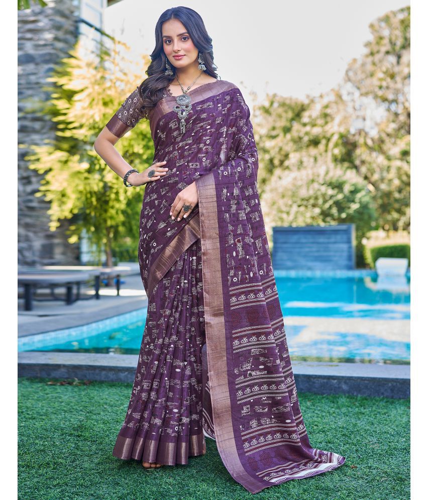     			Samah Silk PRINTED Saree With Blouse Piece - Purple ( Pack of 1 )