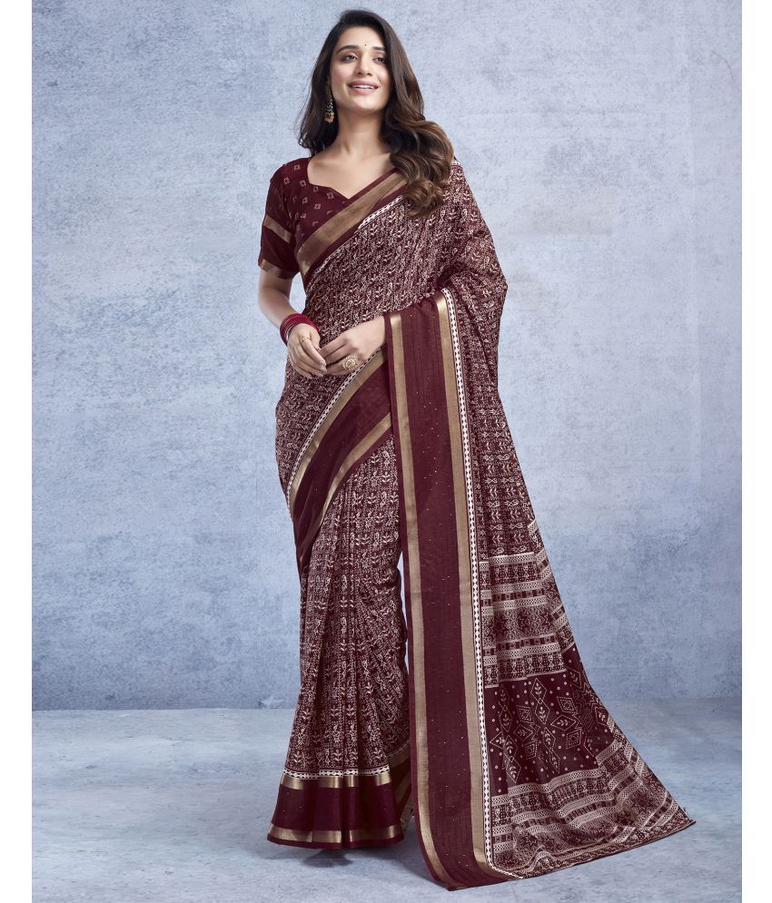     			Samah Silk PRINTED Saree With Blouse Piece - Maroon ( Pack of 1 )