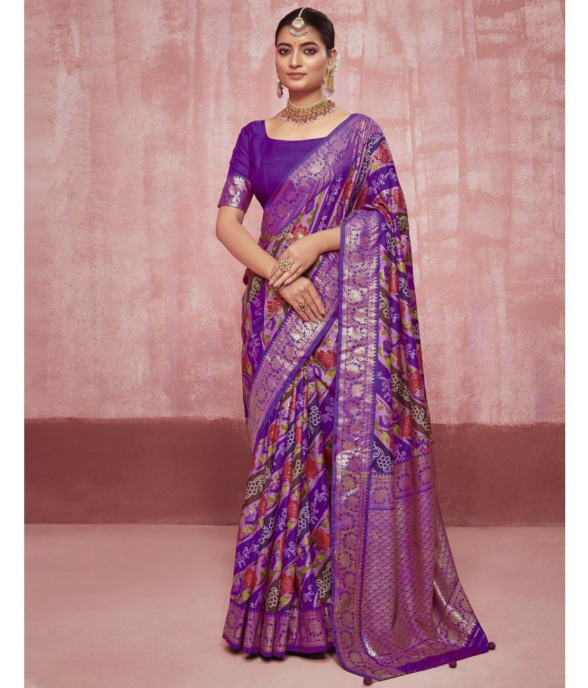     			Samah Silk Printed Saree With Blouse Piece - Purple ( Pack of 1 )