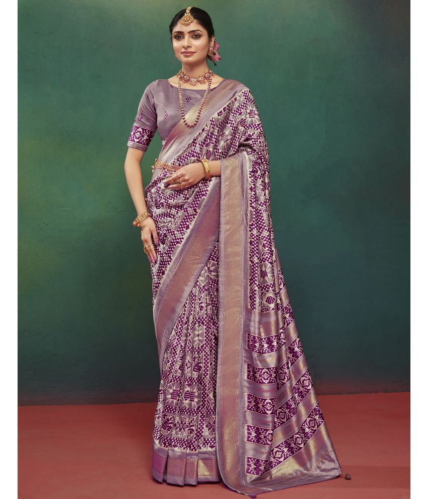     			Samah Silk Printed Saree With Blouse Piece - Purple ( Pack of 1 )