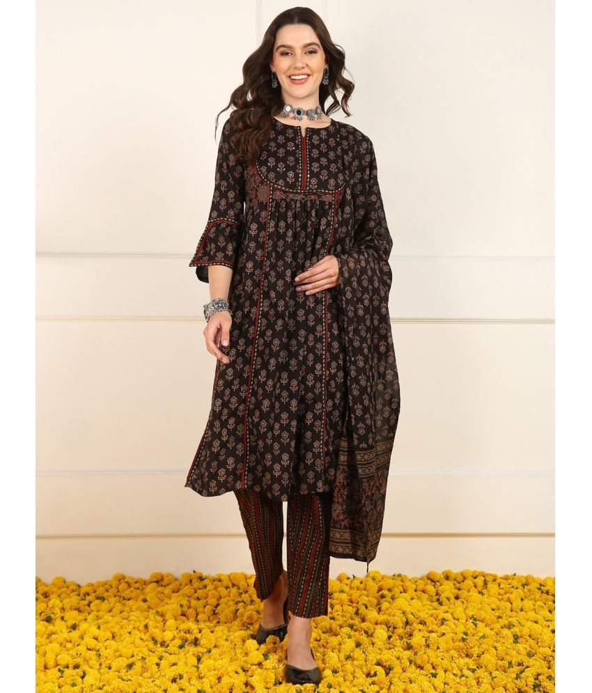     			Vaamsi Cotton Printed Kurti With Pants Women's Stitched Salwar Suit - Brown ( Pack of 1 )