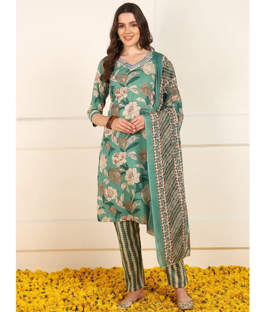     			Vaamsi Cotton Printed Kurti With Pants Women's Stitched Salwar Suit - Green ( Pack of 1 )