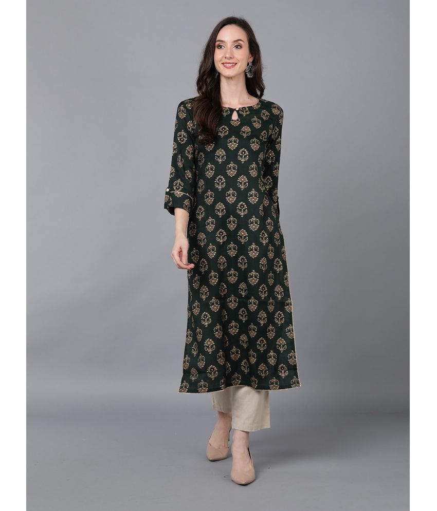     			Vaamsi Cotton Printed Straight Women's Kurti - Green ( Pack of 1 )