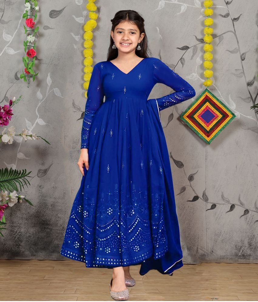     			kedar fab Georgette Fit And Flare Dress For Girls ( Pack of 1 , Light Blue )