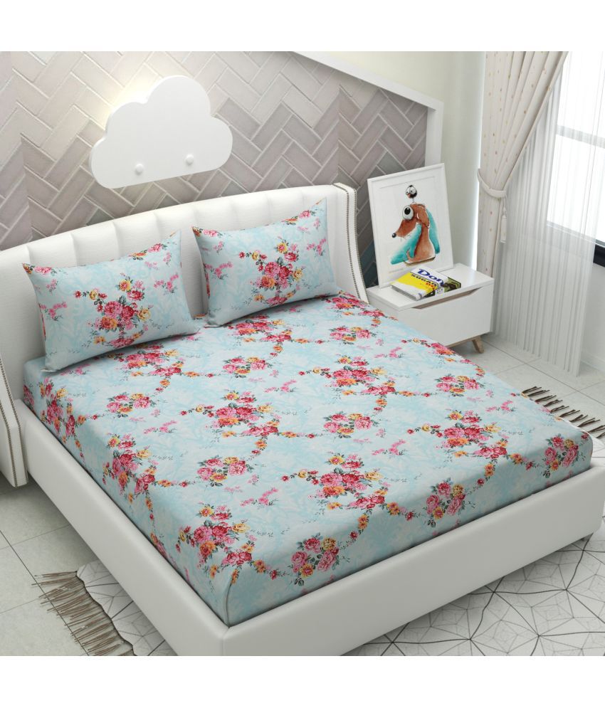     			Apala Microfiber Floral 1 Double King Size Bedsheet with 2 Pillow Covers - Sky Blue