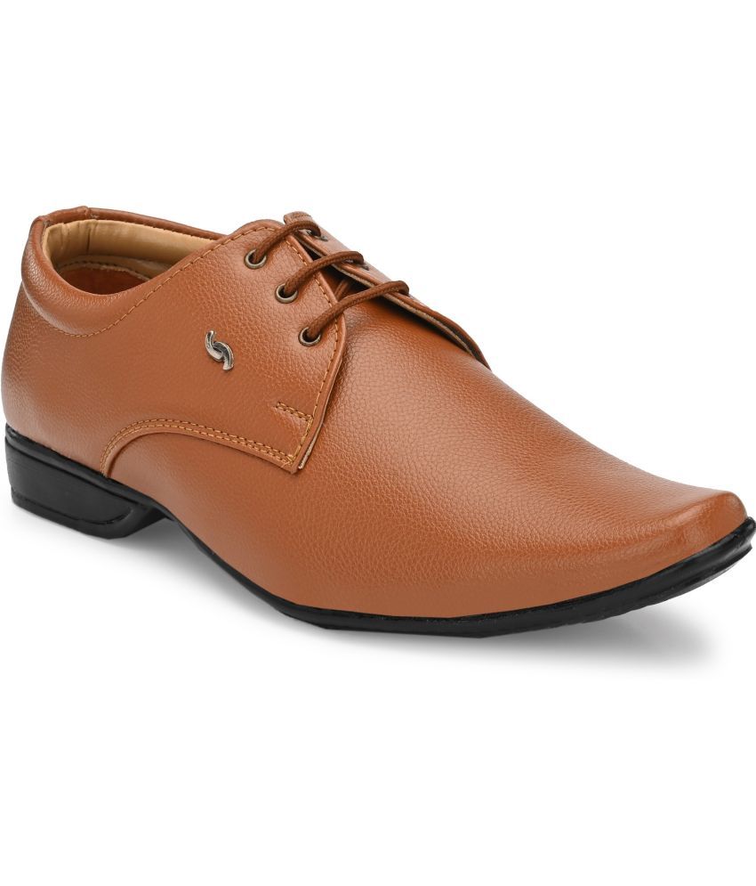     			Rising Wolf Tan Men's Derby Formal Shoes