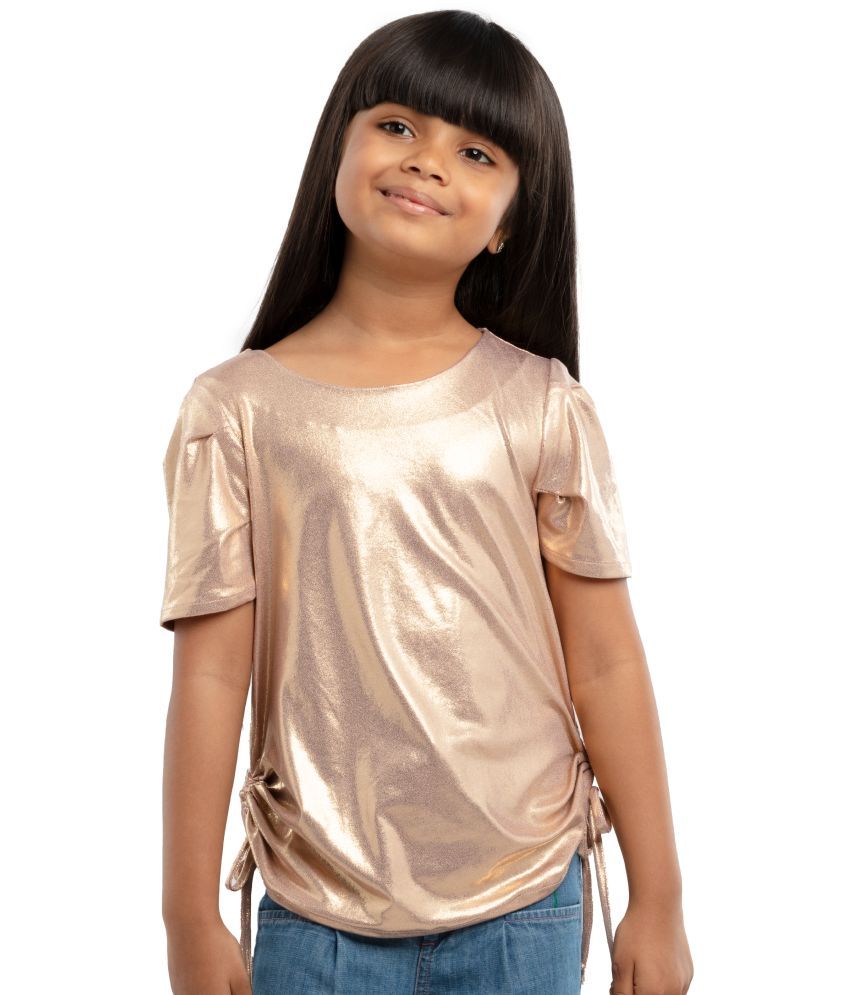     			Under Fourteen Only Polyester Asymmetric Dress For Girls ( Pack of 1 , Gold )