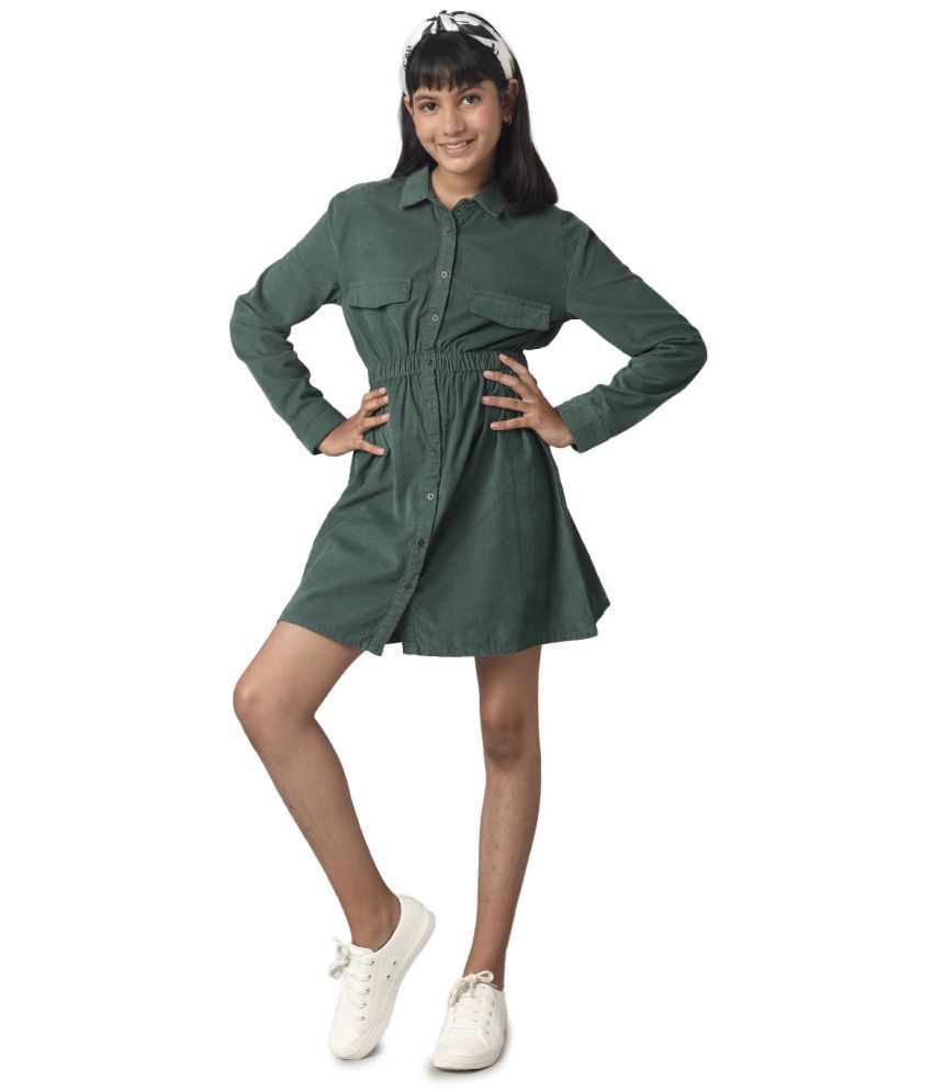     			Under Fourteen Only Green Cotton Girls Asymmetric Dress ( Pack of 1 )