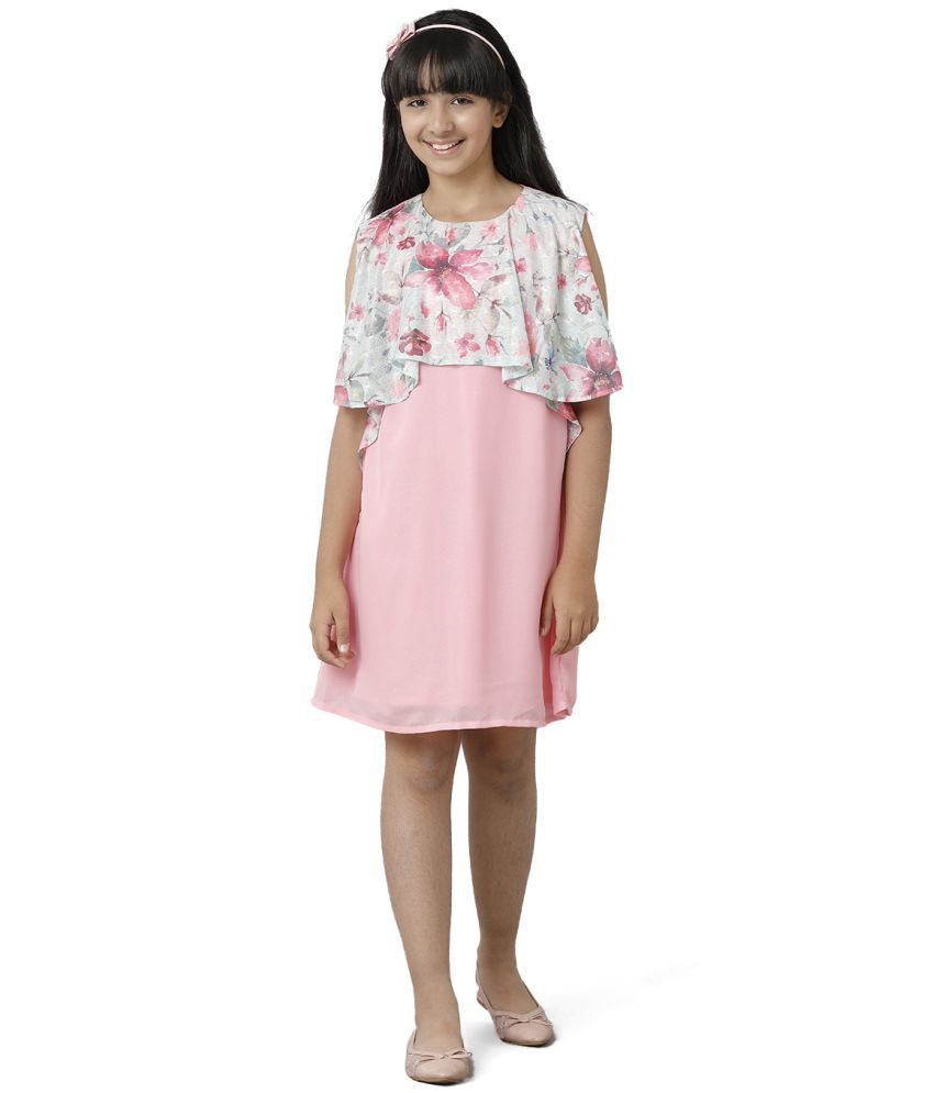     			Under Fourteen Only Polyester Asymmetric Dress For Girls ( Pack of 1 , Pink )