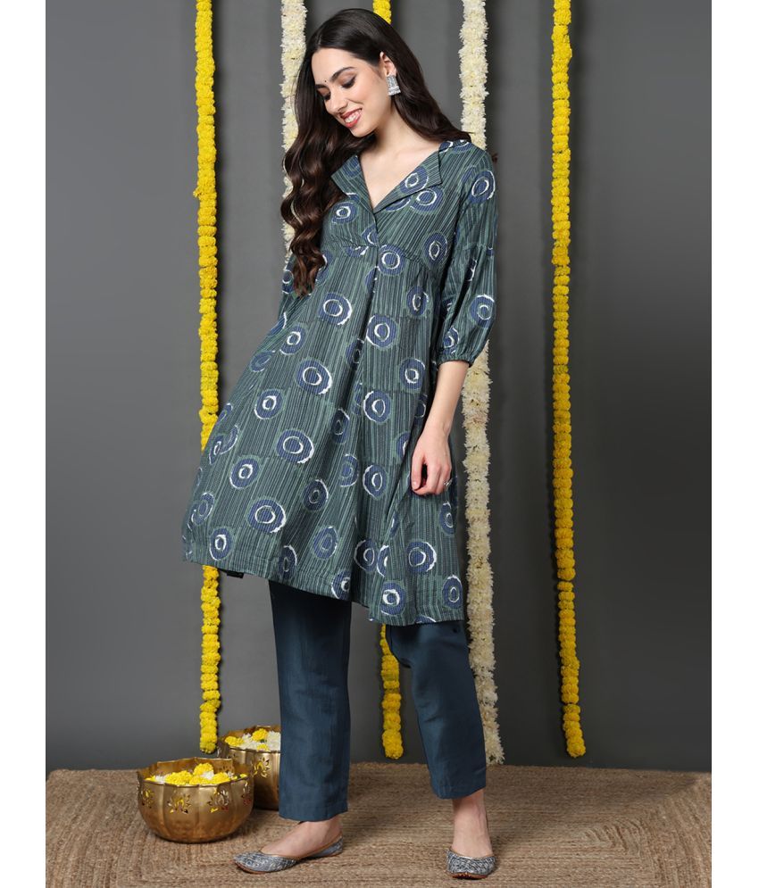     			Vaamsi Cotton Printed Above Knee Women's A-line Dress - Green ( Pack of 1 )