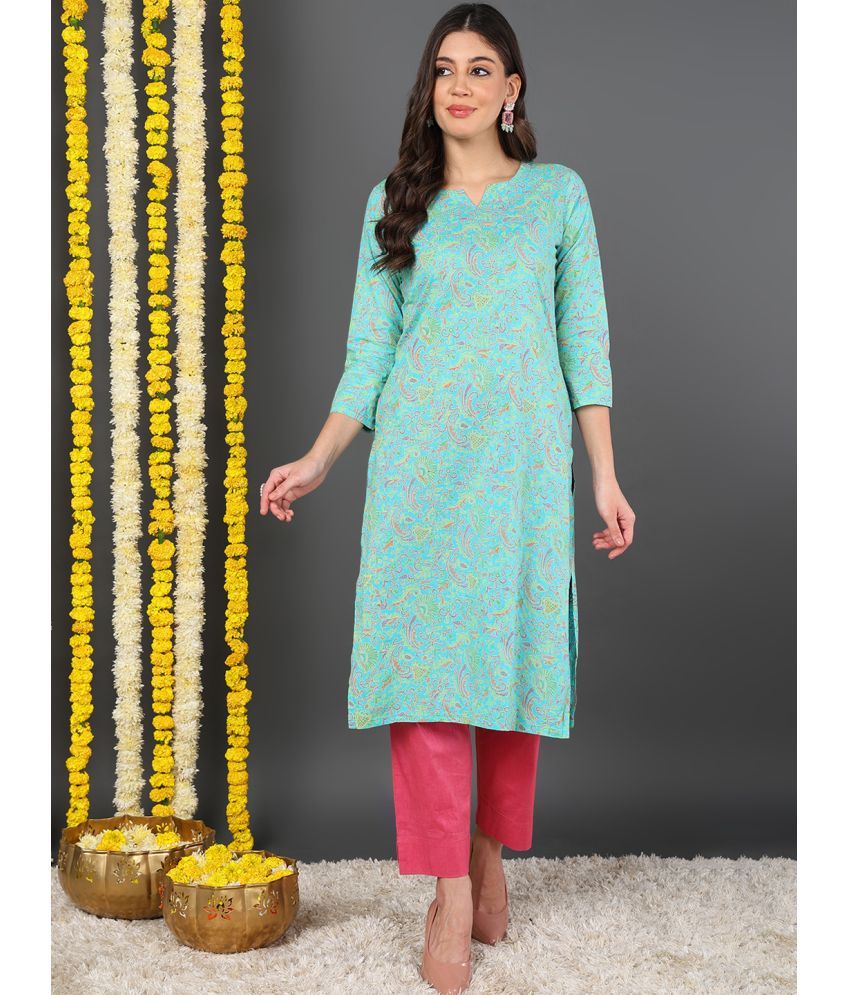     			Vaamsi Cotton Printed Straight Women's Kurti - Sea Green ( Pack of 1 )