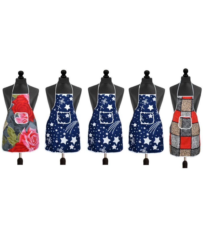     			Aazeem Cotton Blend Printed Kitchen Apron with 1 Center Pocket ( Pack of 5 )