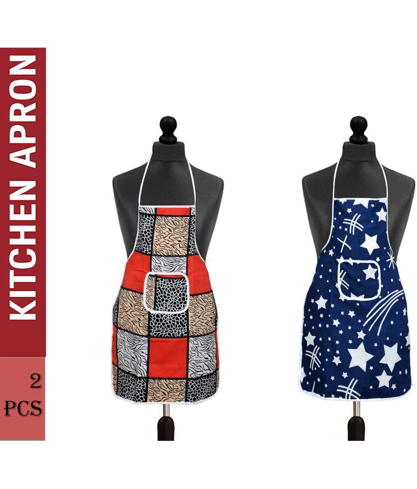     			Aazeem Cotton Blend Printed Kitchen Apron with 1 Center Pocket ( Pack of 2 )