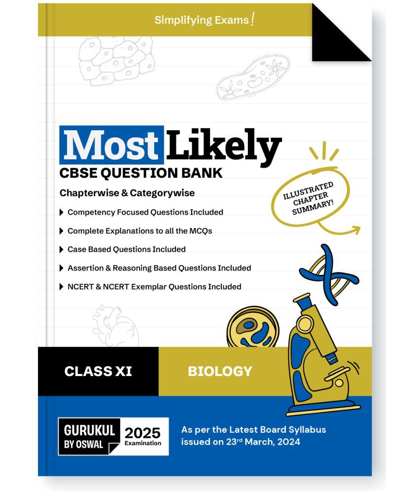     			Gurukul By Oswal Biology Most Likely CBSE Question Bank for Class 11 Exam 2025 - Chapterwise & Categorywise, Competency Focused Qs, Study Guide, MCQs,