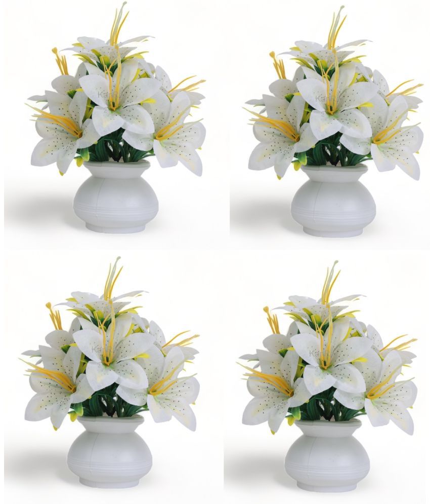     			KanRaj - White Lily Artificial Flower ( Pack of 4 )