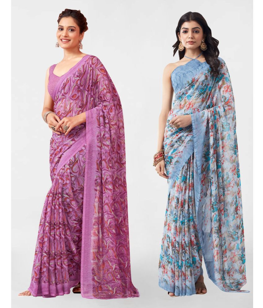     			Samah Georgette Printed Saree With Blouse Piece - Grey ( Pack of 2 )