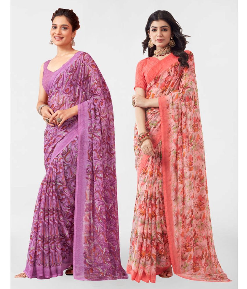     			Samah Georgette Printed Saree With Blouse Piece - Pink ( Pack of 2 )