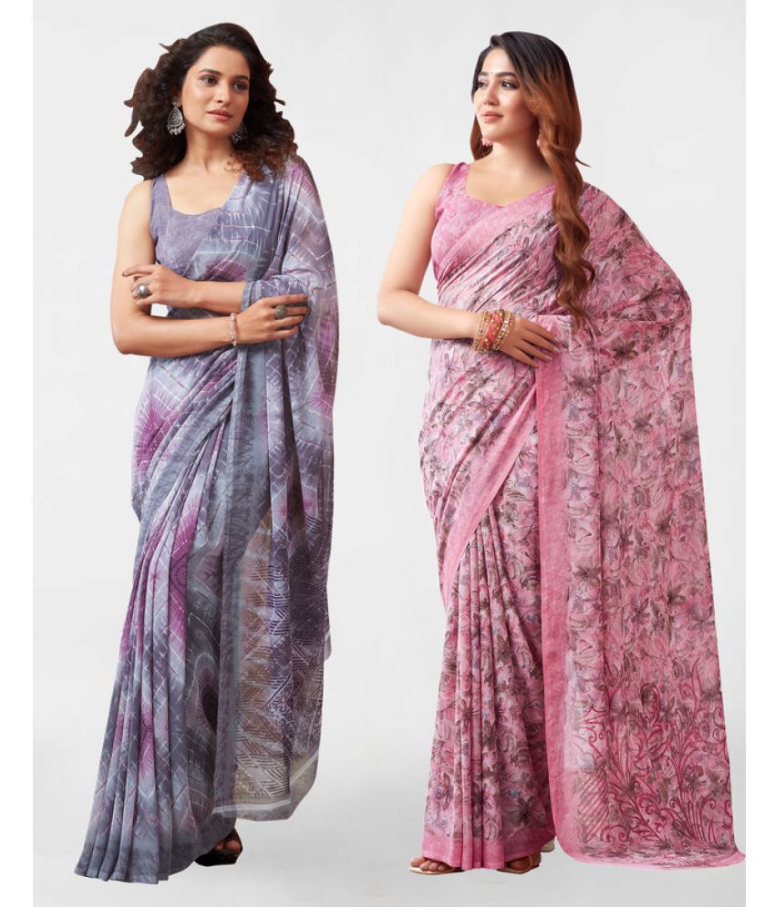     			Samah Georgette Printed Saree With Blouse Piece - Pink ( Pack of 2 )