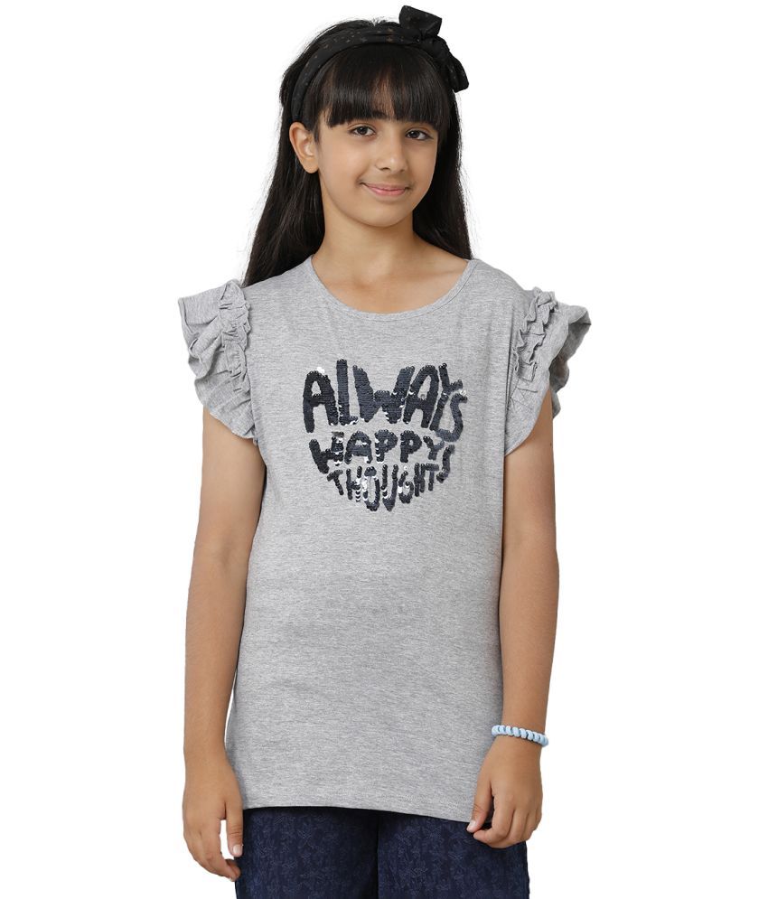     			Under Fourteen Only Pack of 1 Girls Cotton Top ( Grey Melange )