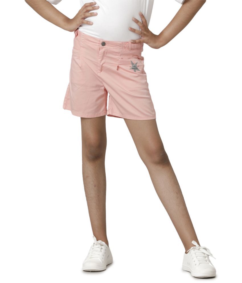     			Under Fourteen Only - Peach Cotton Girls Shorts ( Pack of 1 )