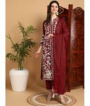 Vaamsi Silk Blend Embroidered Kurti With Pants Women's Stitched Salwar Suit - Maroon ( Pack of 1 )