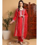 Vaamsi Silk Blend Embroidered Kurti With Pants Women's Stitched Salwar Suit - Red ( Pack of 1 )