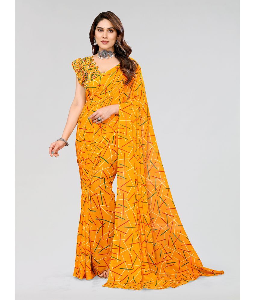     			Kashvi Sarees Georgette Printed Saree With Blouse Piece - Yellow ( Pack of 1 )