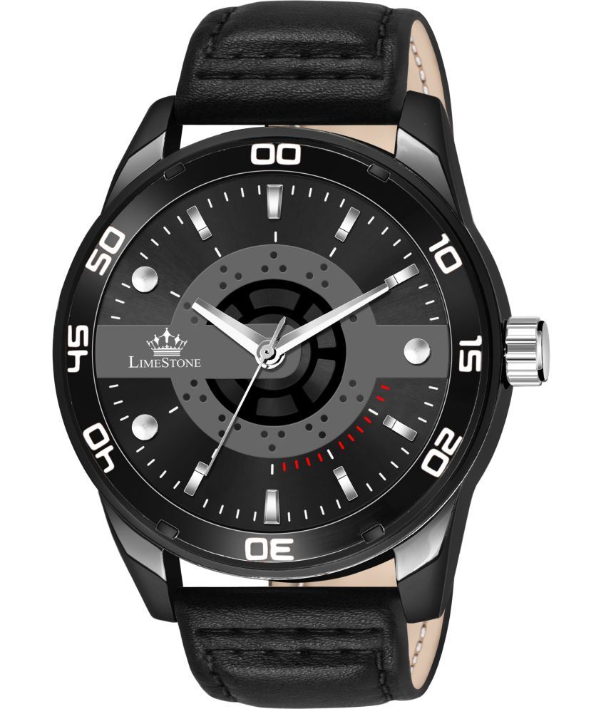     			LimeStone Black PU Analog Men's Watch