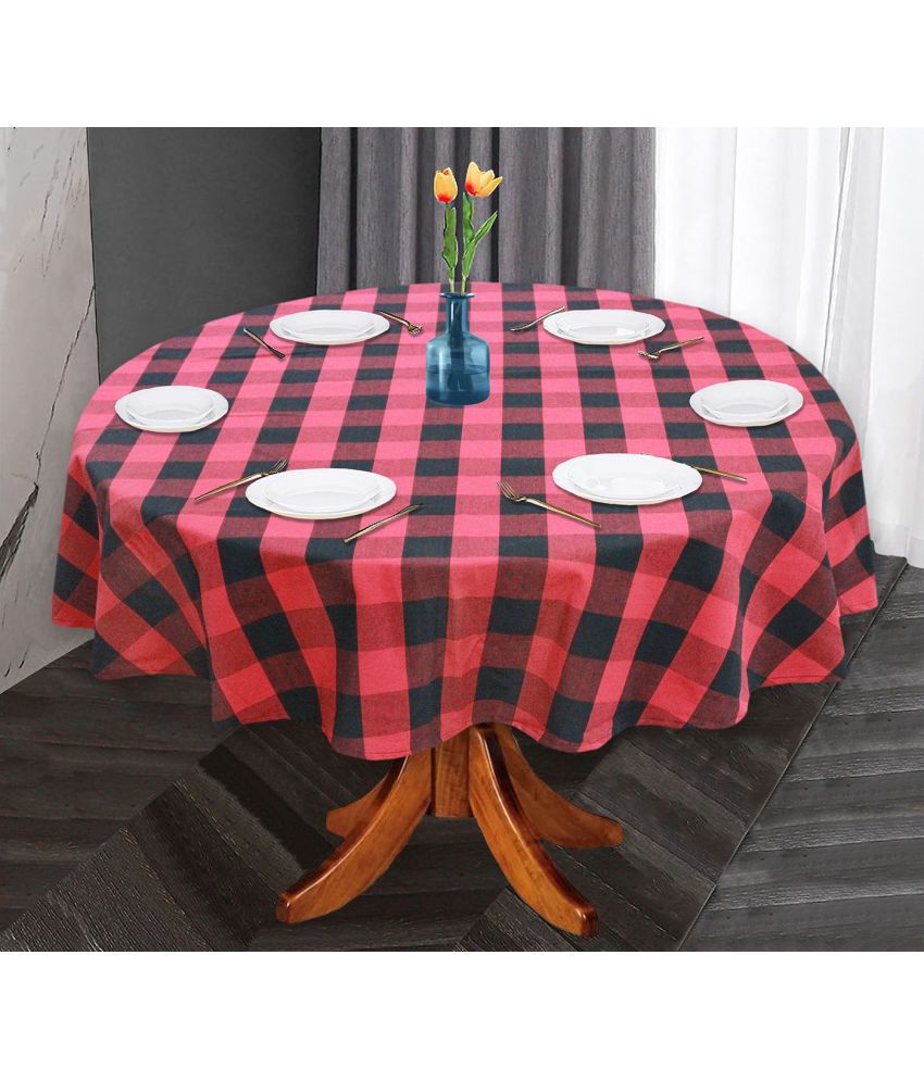     			Oasis Hometex Checks Cotton 6 Seater Round Table Cover ( 152 x 152 ) cm Pack of 1 Red