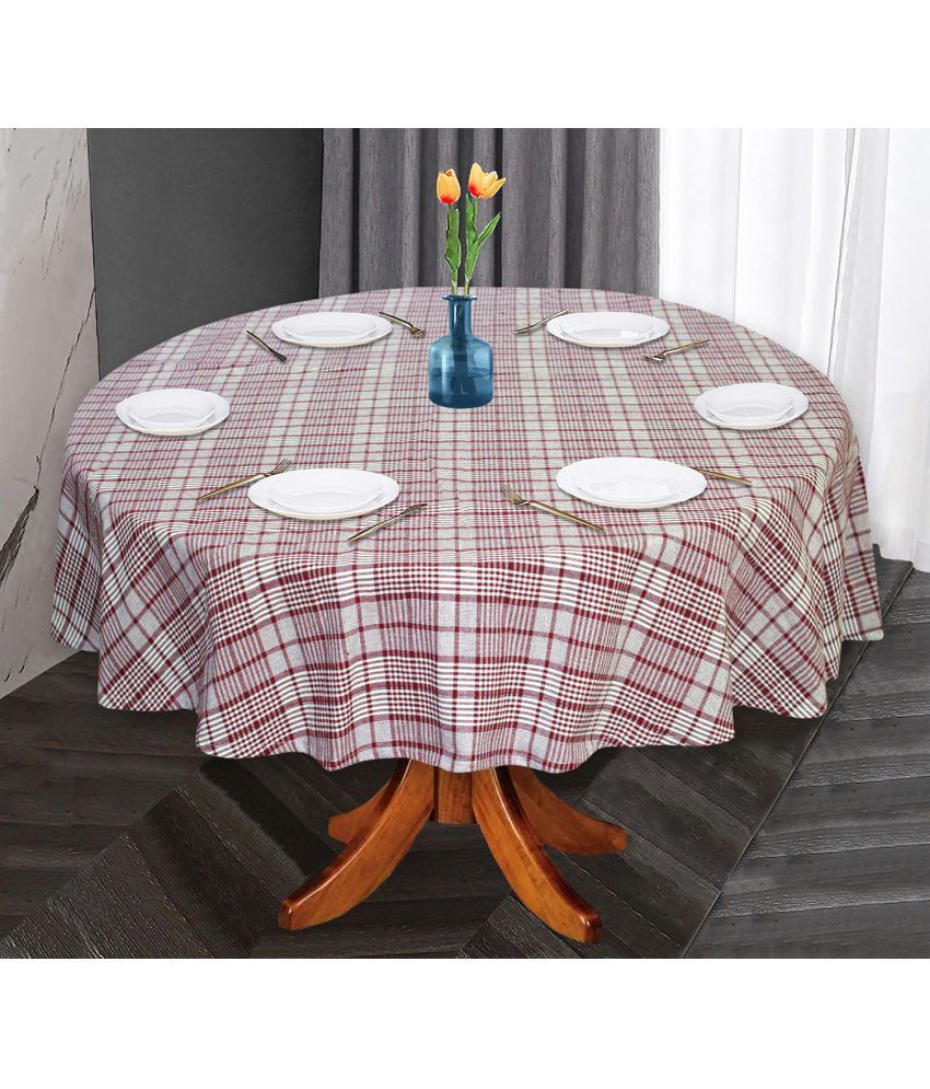     			Oasis Hometex Checks Cotton 6 Seater Round Table Cover ( 152 x 152 ) cm Pack of 1 Maroon