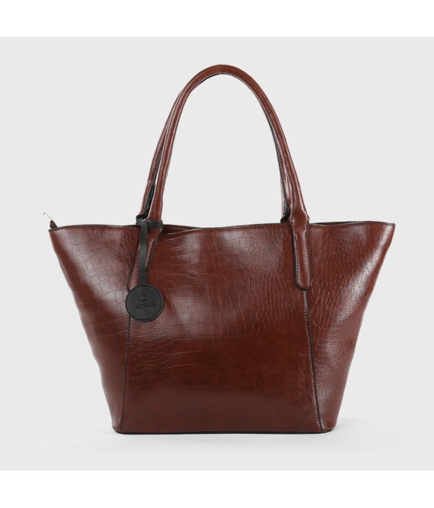     			P pursuse Brown PU Tote Bag