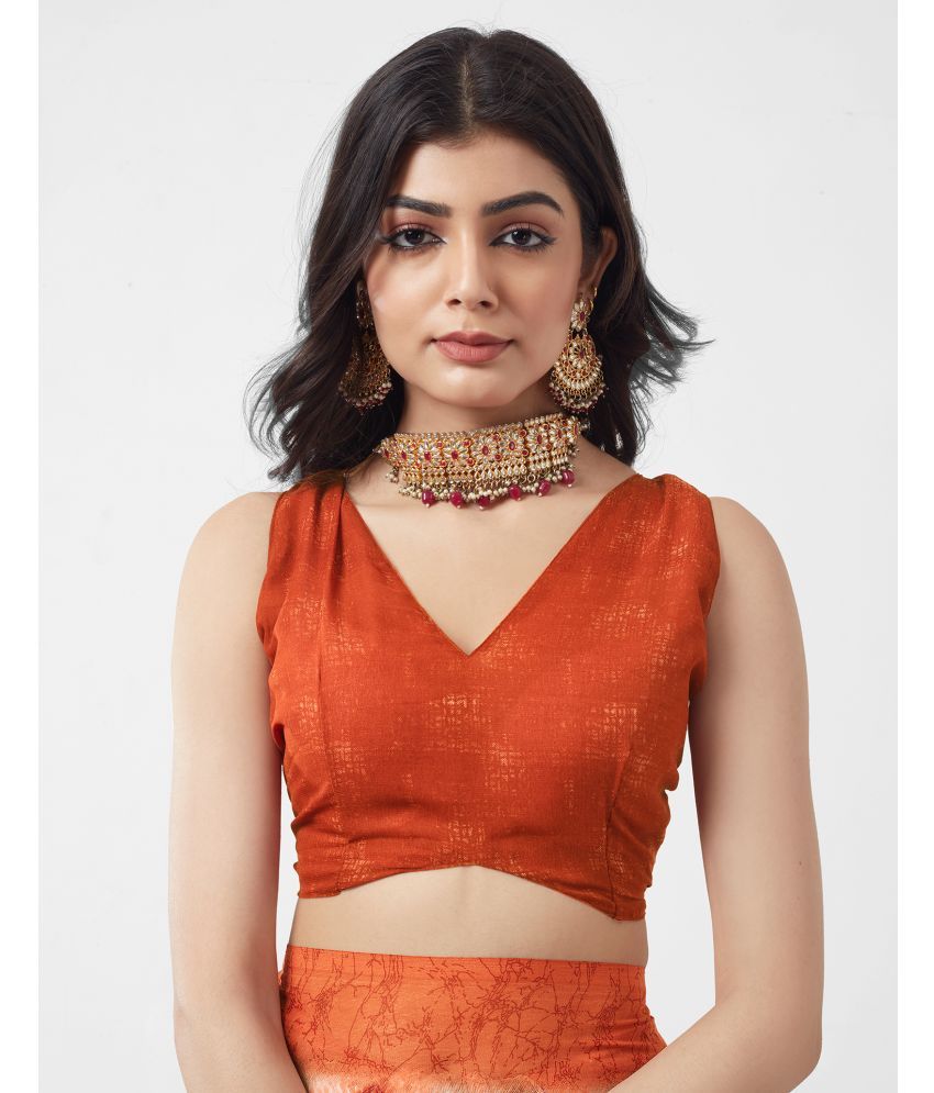     			Samah Georgette Printed Saree With Blouse Piece - Rust ( Pack of 2 )