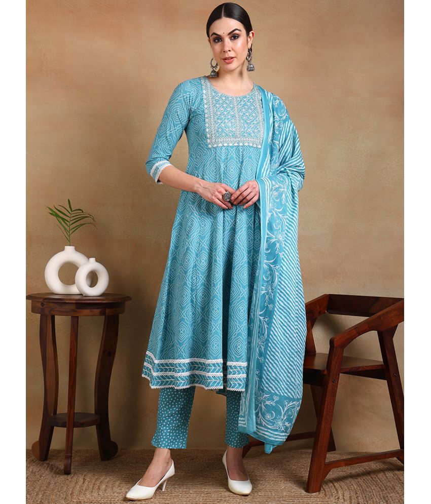    			Vaamsi Rayon Embroidered Kurti With Pants Women's Stitched Salwar Suit - Blue ( Pack of 1 )