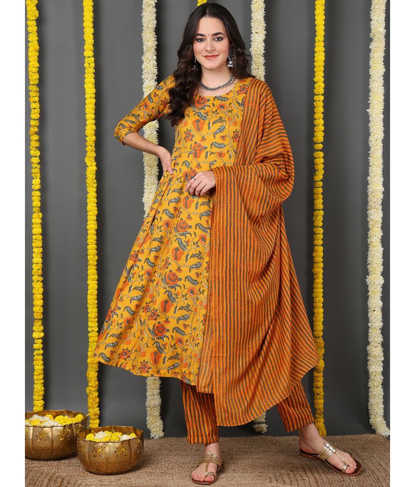     			Vaamsi Rayon Printed Kurti With Pants Women's Stitched Salwar Suit - Yellow ( Pack of 1 )