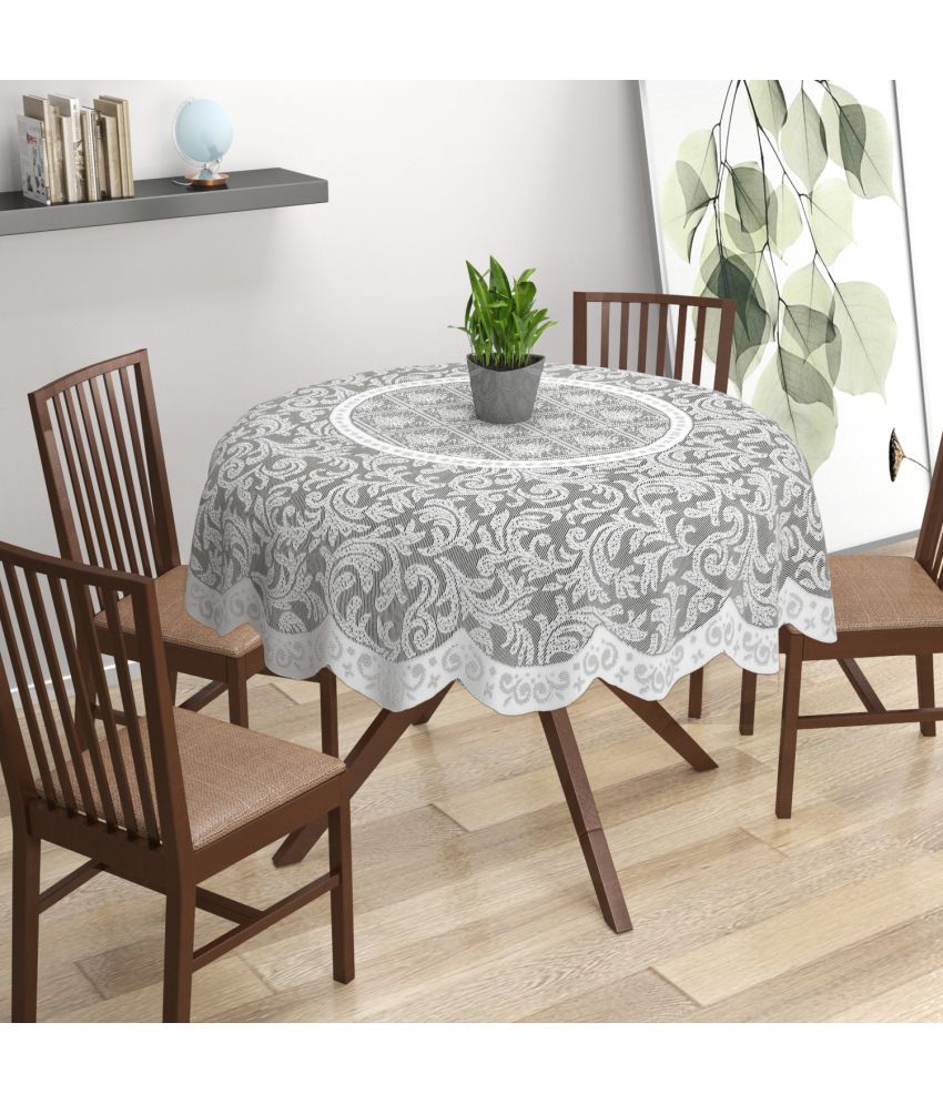     			BIGGERFISH Self Design Cotton 2 Seater Round Table Cover ( 100 x 100 ) cm Pack of 1 Gray