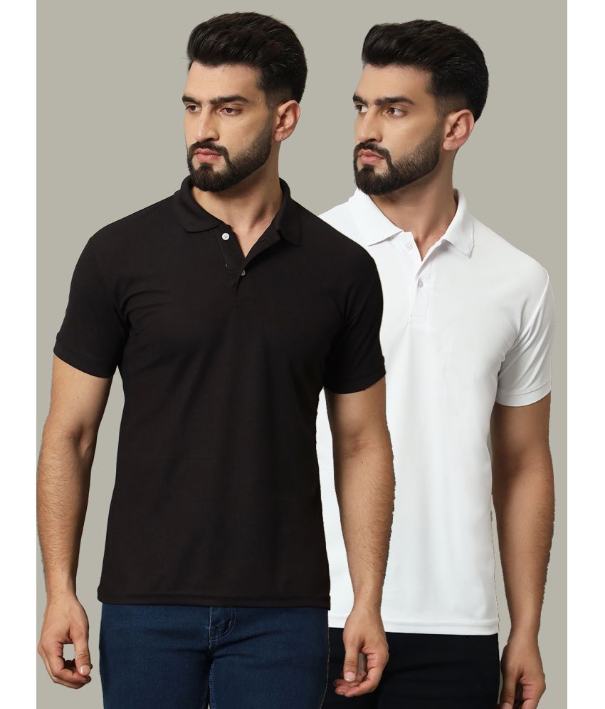     			DENNIN Cotton Blend Regular Fit Solid Half Sleeves Men's Polo T Shirt - Black ( Pack of 2 )