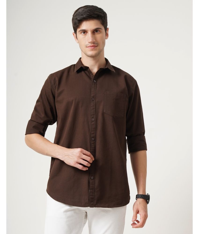     			HETIERS Cotton Blend Slim Fit Solids Full Sleeves Men's Casual Shirt - Brown ( Pack of 1 )