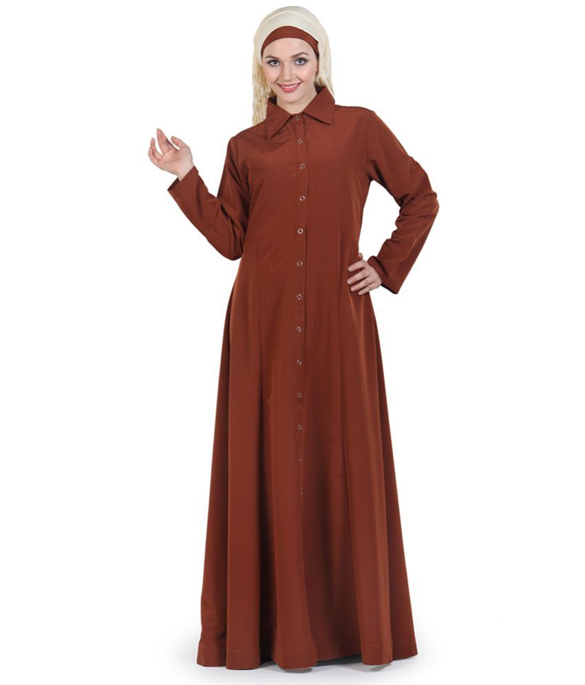     			Momin Libas Brown Polyester Stitched Burqas without Hijab -