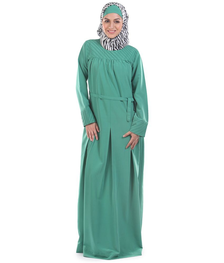     			Momin Libas Green Polyester Stitched Burqas without Hijab -