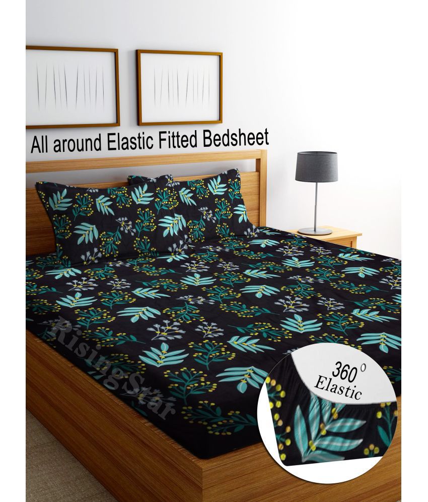     			Rising Star Cotton Abstract Fitted ( King Size ) - Blue