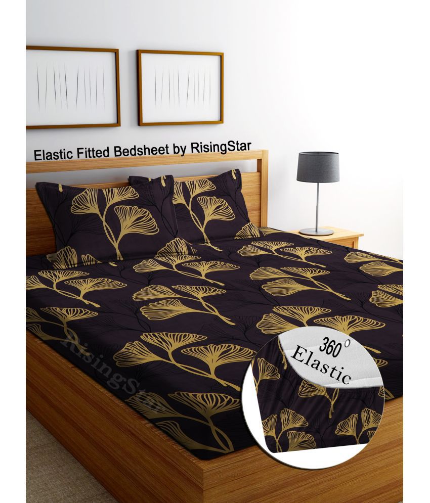     			Rising Star Cotton Floral Fitted ( King Size ) - Brown