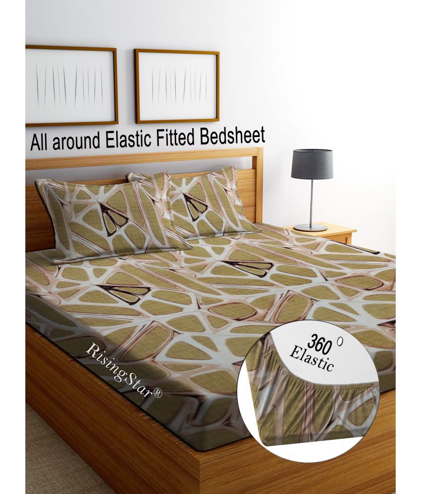     			Rising Star Microfibre Abstract Printed Fitted ( King Size ) - Beige