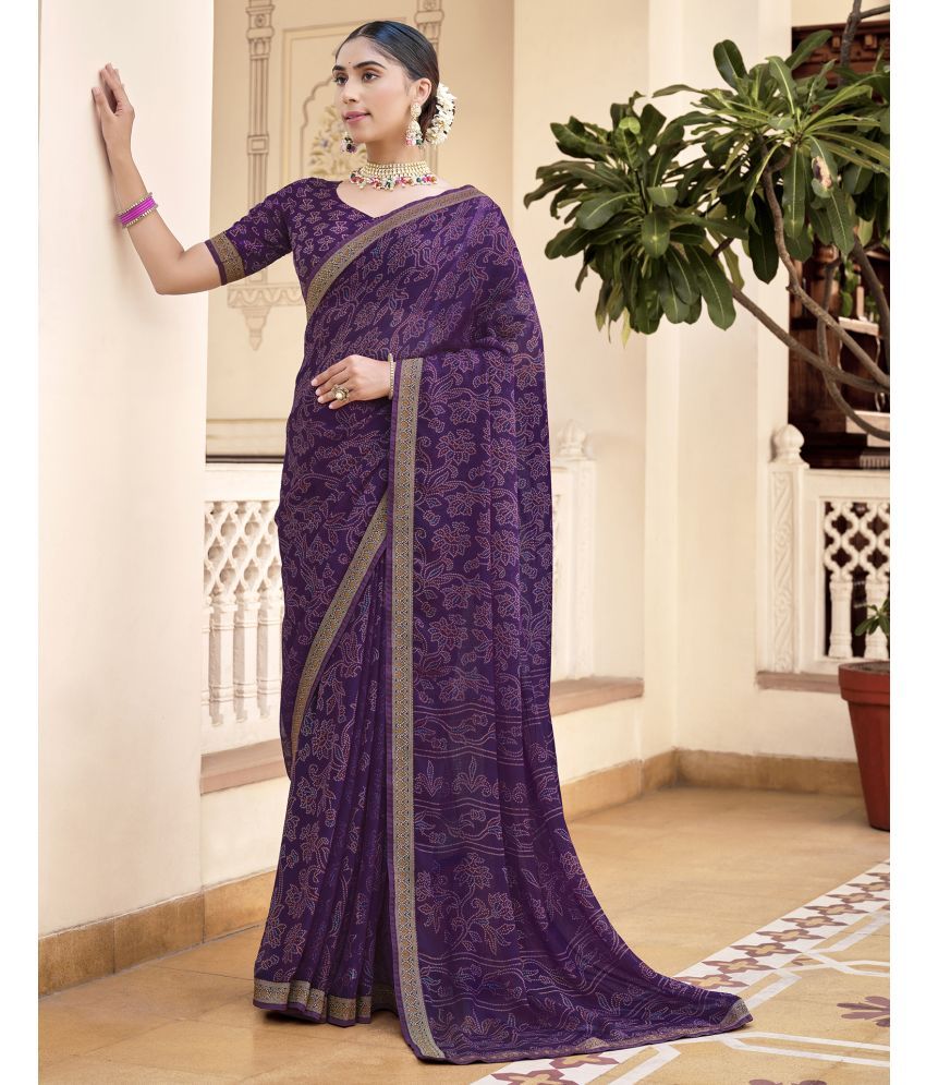     			Samah Chiffon Printed Saree With Blouse Piece - Purple ( Pack of 1 )