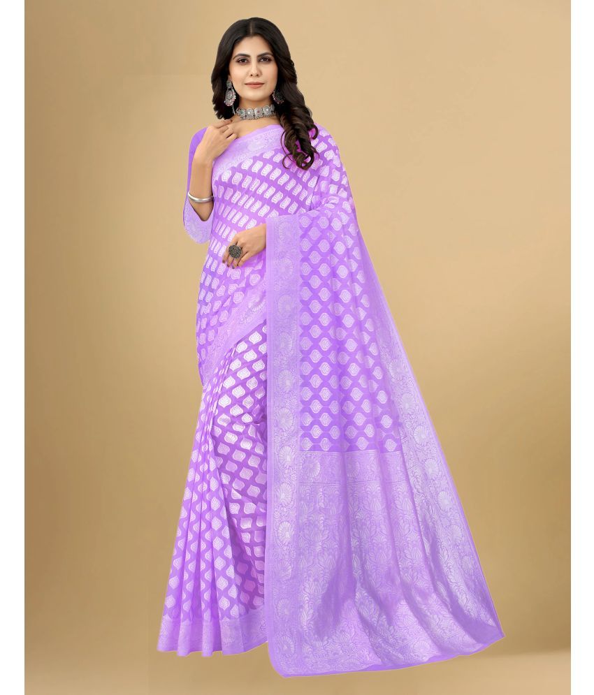     			Samah Cotton Blend Self Design Saree With Blouse Piece - Lavender ( Pack of 1 )