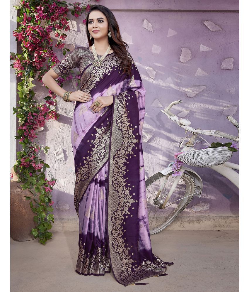     			Samah Cotton Blend Woven Saree With Blouse Piece - Purple ( Pack of 1 )