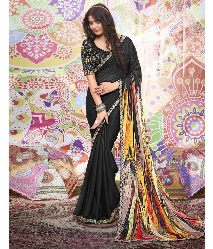     			Samah Georgette Printed Saree With Blouse Piece - Black ( Pack of 1 )