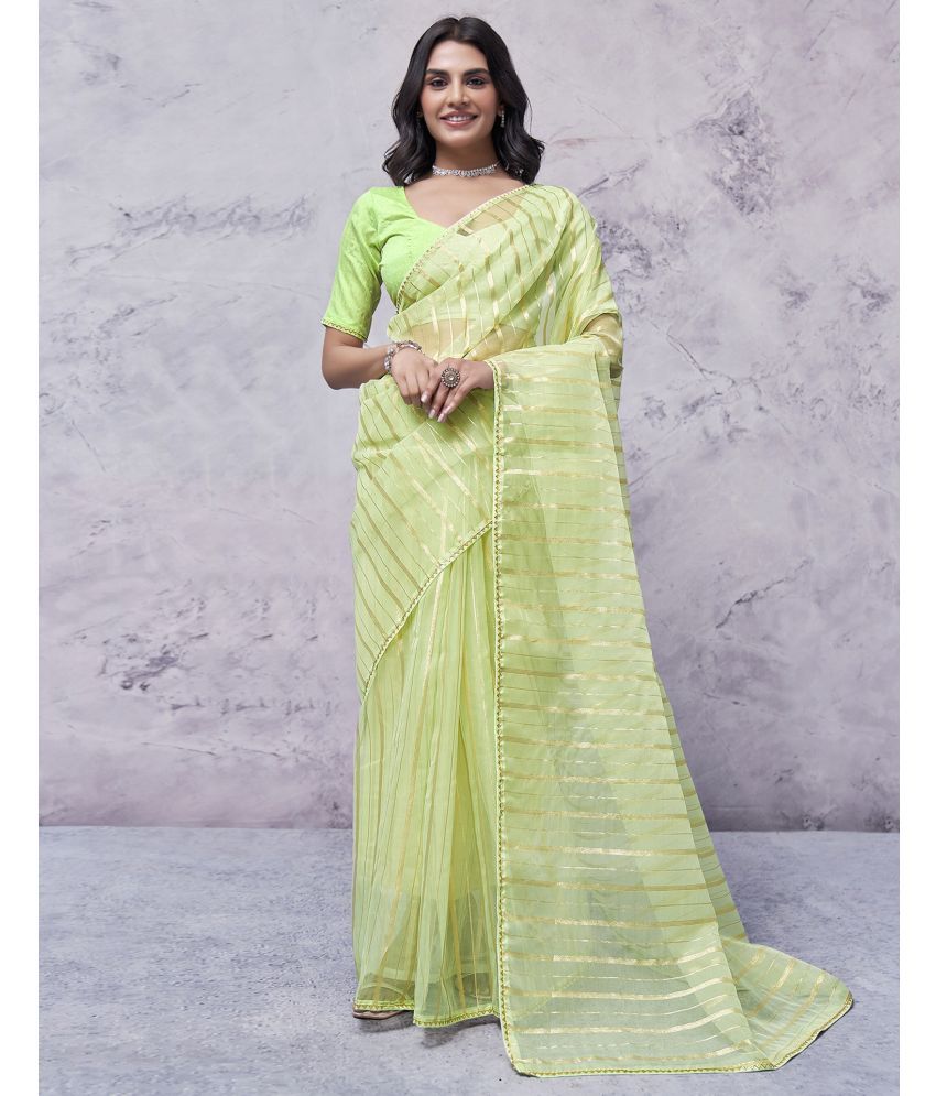     			Samah Organza Woven Saree With Blouse Piece - Light Green ( Pack of 1 )