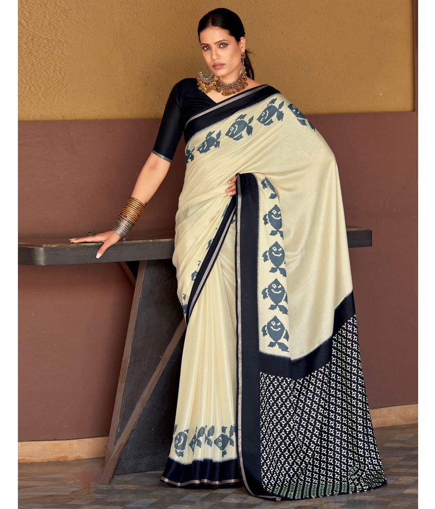     			Samah Silk Printed Saree With Blouse Piece - Off White ( Pack of 1 )