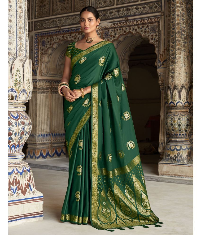     			Samah Silk Woven Saree With Blouse Piece - Green ( Pack of 1 )